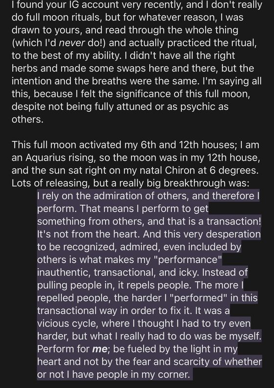 Screenshot: Email, full moon ritual