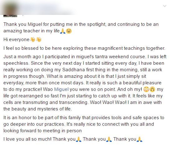 Screenshot: Member post, after a weekend course