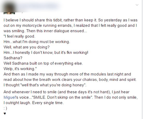 Screenshot: Member post, morning practice